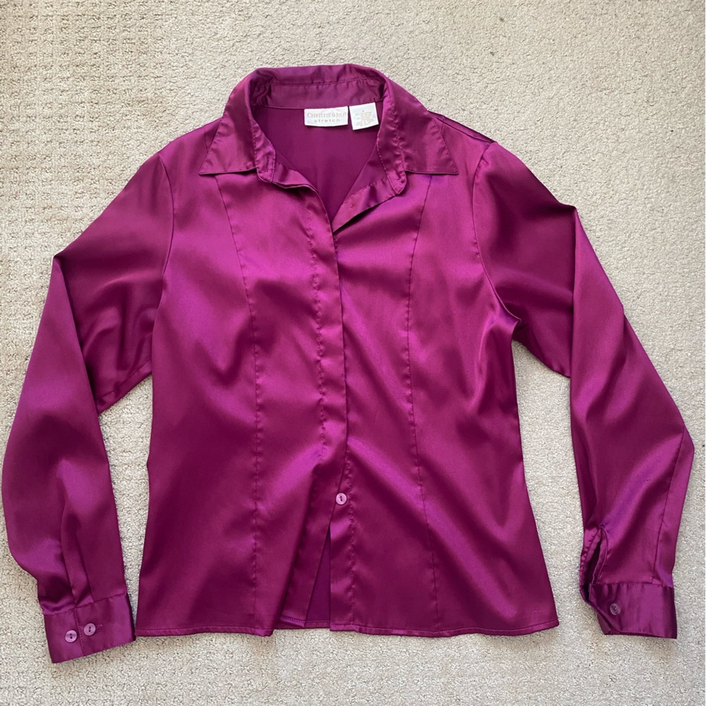 Magenta silky button down top